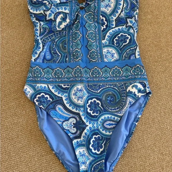 Ralph Lauren Blue Paisley One Piece Swimsuit - Picture 4 of 8